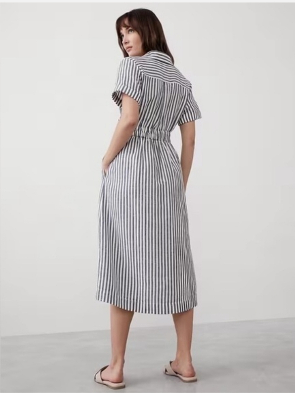 Banana Republic Linen-Blend Midi Shirtdress Black - Picture 2 of 5